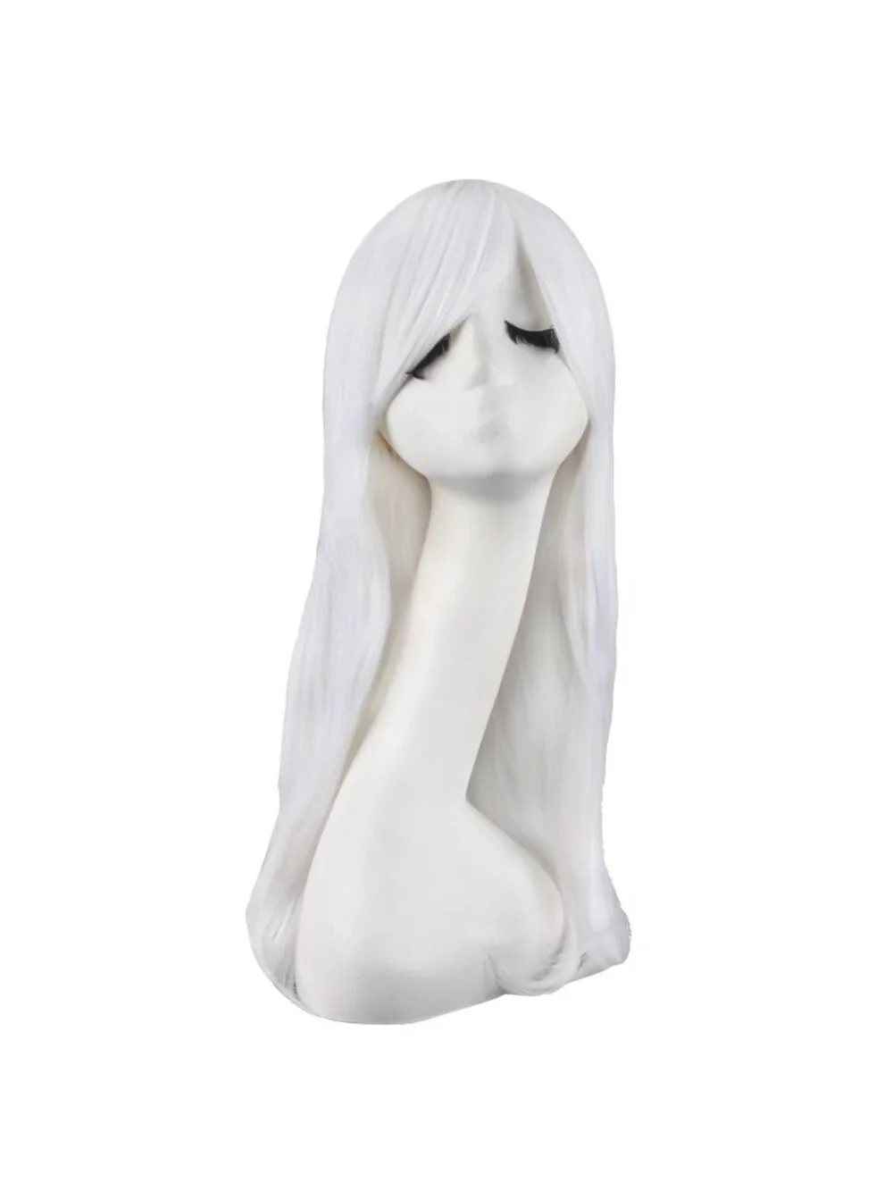 Women's White 24 Inch Heat Resistant Long Side Bang Wavy Curly Cosplay Wigs